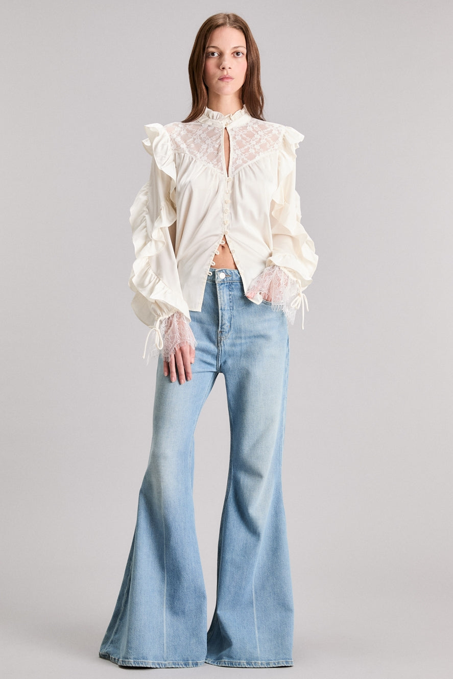 JEANS AZULES PREMIUM CON ACAMPANADA EXTREMA